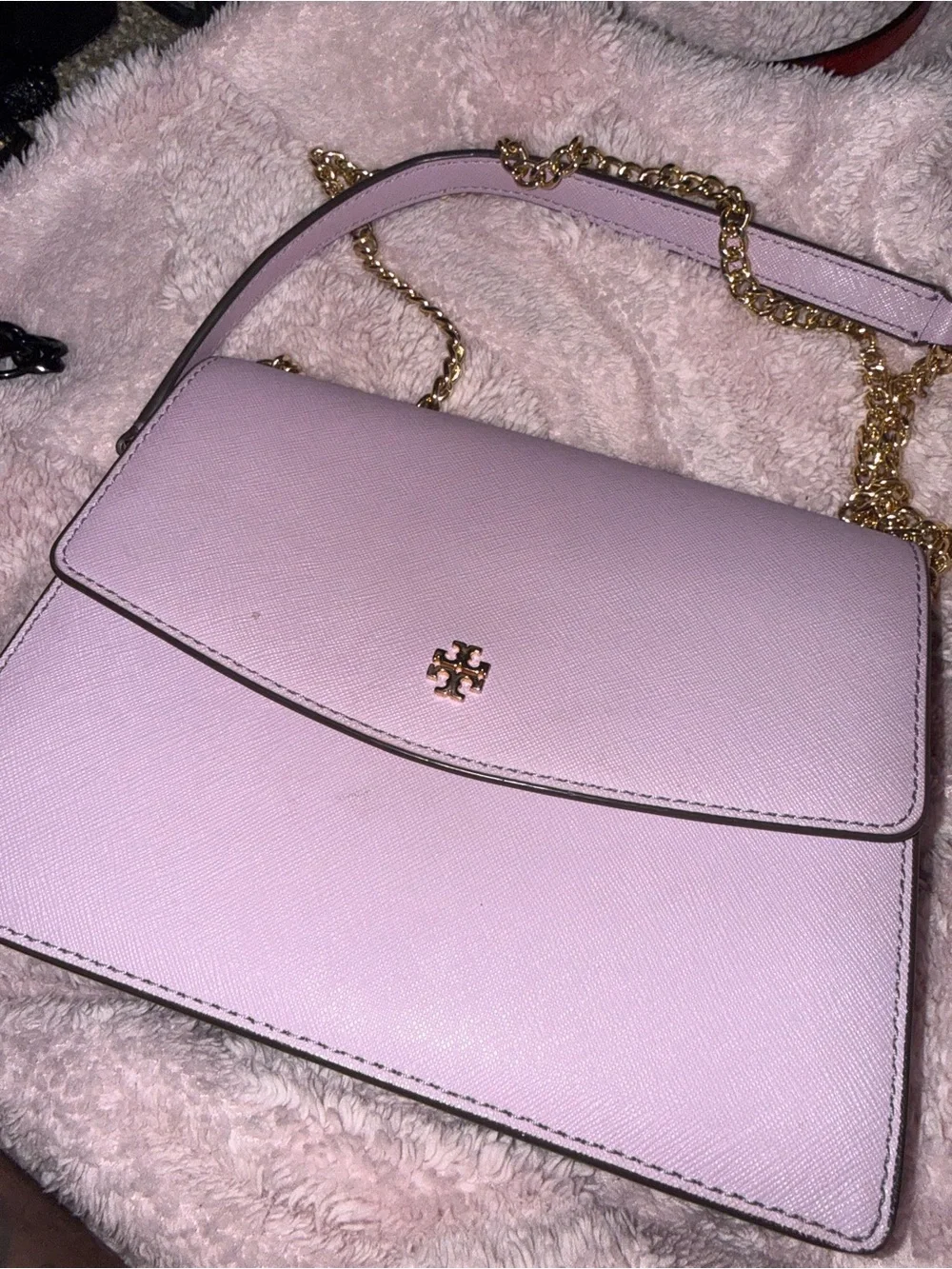 Tory Burch Lavender Saffiano Leather Chain Shoulder Bag